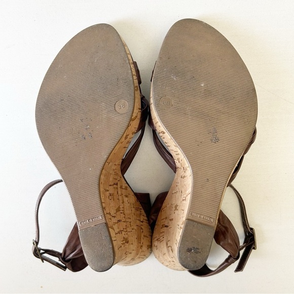 Aldo Brown Leather Wedge Sandals Cork Heel Ankle Strap Size 38 - Picture 8 of 16